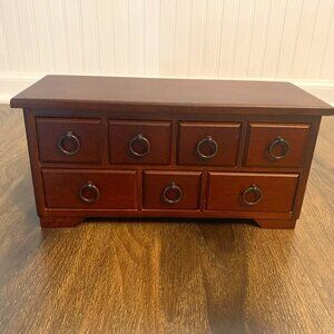 Wooden Apothecary Style Jewelry Box with 7 Velvet Lined Drawers